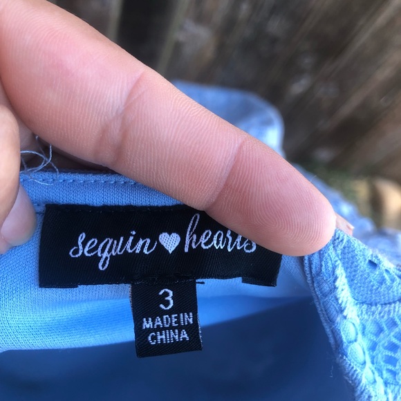 Sequin Hearts • blue lace flare sleeve dress - Picture 7 of 7